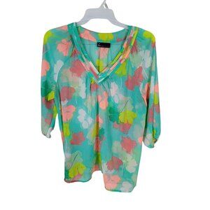 Lane Bryant Sheer Blouse Womens 22/24 Plus Size‎ Chiffon Floral Tunic Top